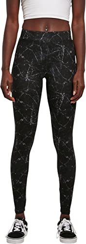 Urban Classics Damen Ladies Soft AOP Leggings Yoga Pants, blackmarble, XL