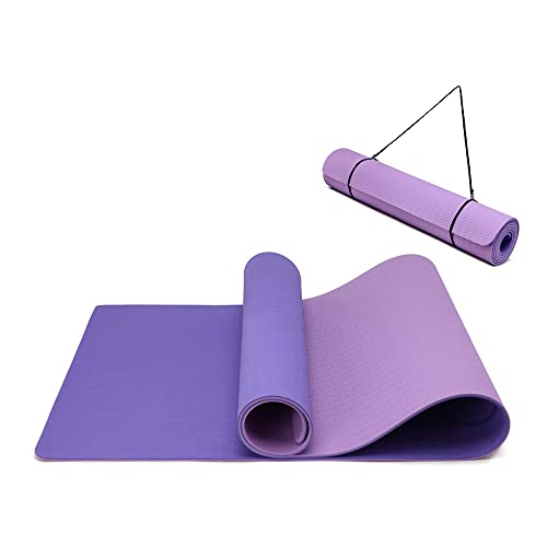 Yogamatte rutschfest und umweltfreundliche TPE Sportmatte mit Tragegurt Gymnastikmatte für Pilates, Workout Fitnessmatte 183 x 61 x 0.6 cm (Violett-Hellviolett)