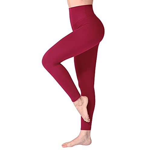 SINOPHANT Leggings Damen High Waist - Blickdicht Leggins mit Bauchkontrolle für Sport Yoga Gym(1 Weinrot,S-M)