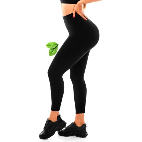 SINOPHANT Hohe Taille Leggings von Recycled Material für Damen, Schwarz Bauch Kontrolle Leggings für Workout Gym Yoga LXL