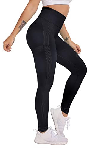 Yaavii Damen Sport Leggings Lange Blickdicht Yoga Leggings Figurformende Sporthose Yogahose Fitnesshose mit Hohe Taille Bauchkontrolle Schwarz M