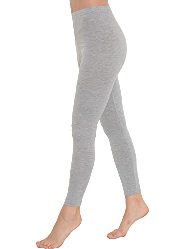OCERA Damen Lange Leggings aus atmungsaktiver Baumwolle mit hoher Taille, ÖKO-TEX Standard 100 Zertifiziert, Grau - M