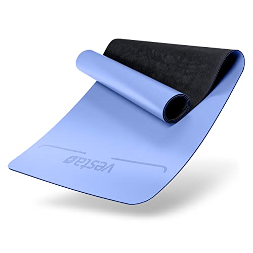 Vesta+ Premium Naturkautschuk Yogamatte - Ultra Rutschfest mit Optimaler Dämpfung - 100% Weichmacherfrei & Hautfreundlich - Inklusive Fitness App - Perfekt für Yoga, Gymnastik, Fitness & Mehr (Blau)