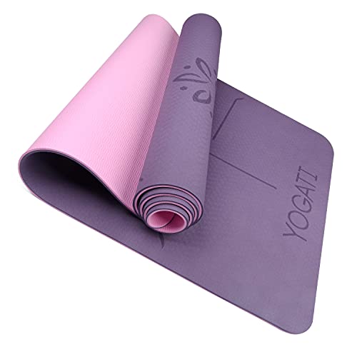 YOGATI Yogamatte rutschfest Schadstofffrei, mit Tragegurt. Yoga Matte mit Ausrichtungslinien für die Körperhaltung. Ideal Yogamatten als Gymnastikmatte, Sportmatte, Fitnessmatte, Jogamatte - Yoga mat