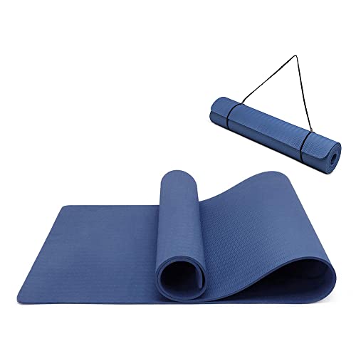 Oak & Tea Yogamatte, rutschfest und umweltfreundliche TPE Sportmatte mit Tragegurt Gymnastikmatte für Pilates, Workout Fitnessmatte 183 x 61 x 0.6 cm (Marine)