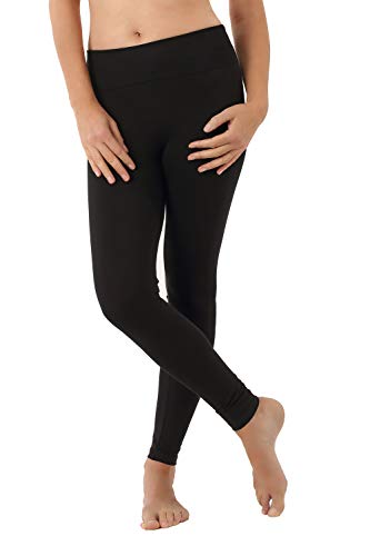 ALBERT KREUZ Damen Yoga Leggings Bio-Stretchbaumwolle Highwaist Umklappbund schwarz, 36/38 S