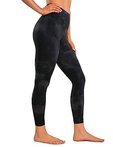 CRZ YOGA Butterluxe Damen High Waist Sport Leggings Blickdicht Yoga Leggins Sporthose Workout Gym Yogahose - 64cm Schwarze Tie-Dye-Blumen 38