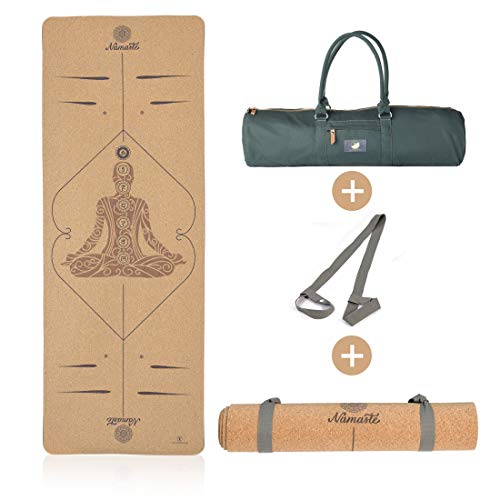 Lebensmuster® rutschfeste Yogamatte aus Kork & Naturkautschuk inklusive Tasche 183cm x 66cm x 5mm, schadstofffrei Dein TREUER Begleiter, Jogamatte - Yoga mat
