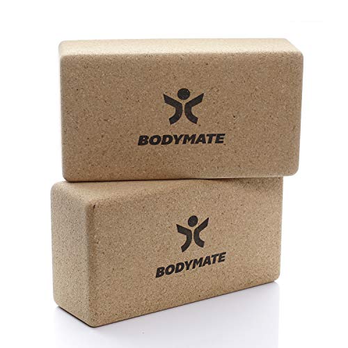 BODYMATE 2er Set Yoga Block aus Kork, Yogablöcke, Korkblock für Yoga, aus 100% ökologischem Kork, Training Support für Yoga, Pilates, Meditation & Entspannung, für Anfänger & Profis, 22 x 12 x 7,5 cm