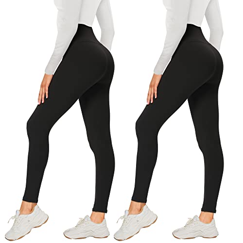 AMIYOYO 2er Pack Leggings für Damen High Waist Leggins Blickdicht Elastische Bauchweg Hosen Weiche Sporthose für Yoga Fitness Outdoor&Freizeit(Schwarz*2,(L-XL)=DE(42-48))
