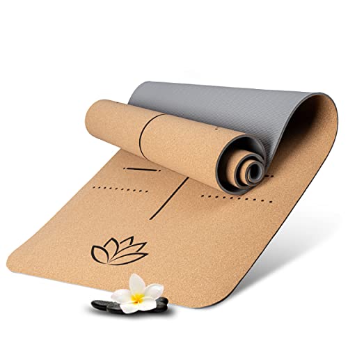 Wellax Yogamatte Kork - 100% natürliche Yogamatte rutschfest [185x66x0,6 cm] - Besonders dick & schadstofffrei - Sportmatte inkl. Tasche