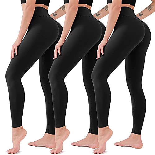ACTINPUT Leggings Damen High Waist - Blickdicht Leggins Elastische Sportleggings Lang Yogahose Laufhose Für Gym Yoga Sport (3er Pack - Schwarz, L-XL)