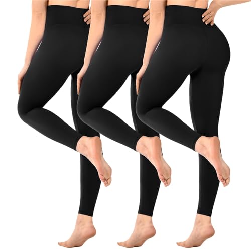 SINOPHANT 3er Pack Leggings Damen High Waist, Blickdicht Schwarze Leggings für Gym Yoga Sport XXL