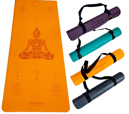 DIVASYA Premium Yogamatte: rutschfester Naturkautschuk & japanische professional grip Oberfläche (max. rutschfest), extra-breit, extra-dick (185x68x0,45cm), Tragegurt & Strap