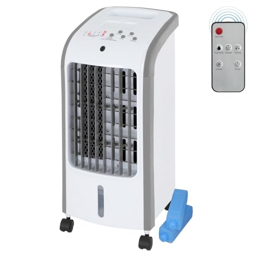 JUNG Klimaanlage Mobil ohne Abluftschlauch, mit Fernbedienung leise, Timer 7,5 Std, 60 dBA, 2in1 - Luftkühler, Luftbefeuchter, Mobile Ventilator mit Wasserkühlung, Mobiles Klimagerät