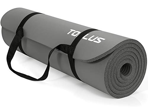TOPLUS Verdickte Gymnastikmatte Phthalatfreie Yogamatte rutschfest und gelenkschonend Sportmatte für Yoga Pilates Sport mit praktischem Trageband Pilatesmatte 183 * 61 * 1 cm， Grau