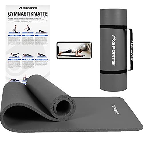 Gymnastikmatte Premium inkl. Tragegurt + Übungsposter + Workout App I Hautfreundliche Fitnessmatte 190 x 80 x 1,5 cm - Anthrazit - Phthalatfreie Yogamatte