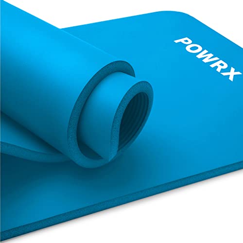 POWRX Gymnastikmatte | Yogamatte (Blau, 190 x 60 x 1 cm) Premium inkl. Tragegurt + Tasche + Übungsposter GRATIS I Hautfreundliche Fitnessmatte TÜV Süd bestätigt Phthalatfrei