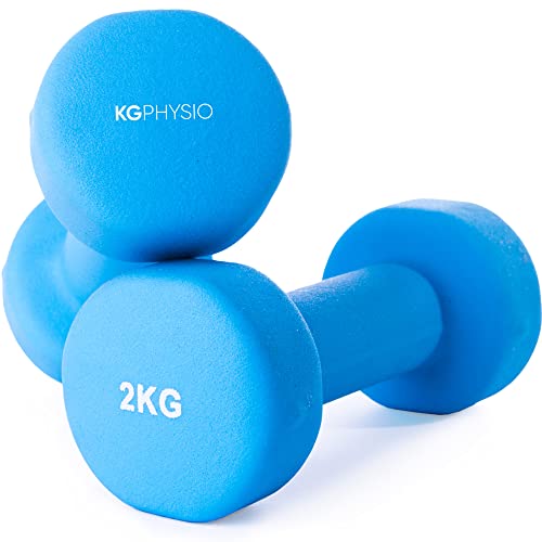 KG Physio Hantelset mit A3-Übungsposter - Neopren Kurzhanteln 2er Set - Fitness Gewichte aus Gusseisen - Schweißabweisendes Kurzhantelset für Frauen und Männer - 2kg, Blau