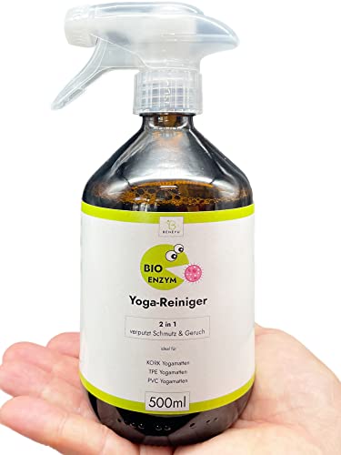 beneyu® Bio-Enzym Yogamatten Reiniger - Gefahrenstofffrei - Enzyme fressen Schmutz & Geruch für Langanhaltende Oberflächen - Feiner Zerstäuber - 500ml Glasflasche