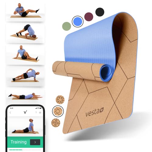 Vesta+ Yogamatte Kork TPE + Fitness App - Die nachhaltige Kork Yogamatte für das Plus in Deinem Workout - Testsieger unter Korkmatten Yoga als Yoga Matte Kork, Sportmatte Kork & Yogamatte Rutschfest