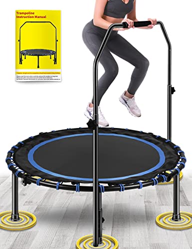 Fitness Trampolin,Ø ca 101 cm, Jumping Fitness Trampolin mit höhenverstellbarer Haltegriff für Indoor,bis 250lb Benutzergewicht