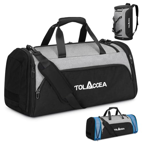 Tolaccea 54L-72L Erweiterbare Sporttasche für Damen Herren,Groß Reisetasche Rucksack mit Schuhfach,Fitness Trainingstasche für Gym,Reise,Schwimmen,Sauna,fußbal（Grau）