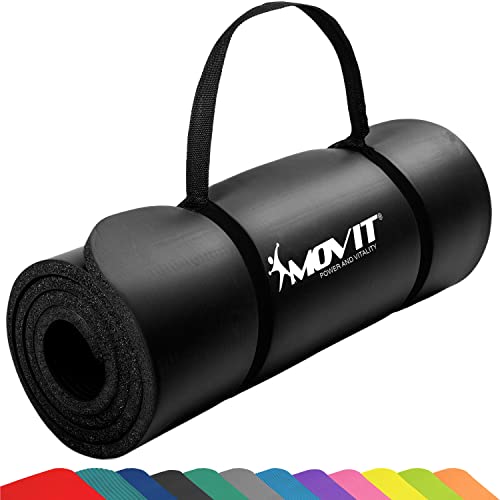 MOVIT Gymnastikmatte, hautfreundlich und phthalatfrei, in 3 Größen und 12 Farben - Auswahl: 190cm x 100cm x 1,5cm in schwarz