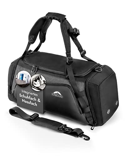 SUNBOUND® Sporttasche & Reisetasche für Damen und Herren - mit Schuhfach & Nassfach - Tasche für Sport, Fitness & Reisen - Trainingstasche, Gym Bag, Als Rucksack tragbar.