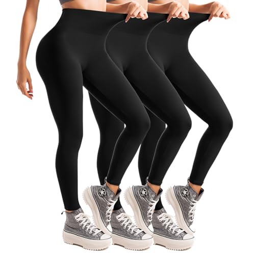 Leafigure 3er Pack Leggings Damen High Waist Leggings Schwarz Blickdicht für Sport Yoga Gym