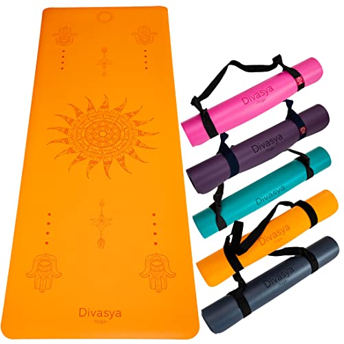 DIVASYA Premium Yogamatte rutschfest: Naturkautschuk rutschfest & japanische professional grip Oberfläche | extra-breit, extra-dick (185x68x0,45cm) | Tragegurt | Yoga Matte rutschfest | schadstofffrei
