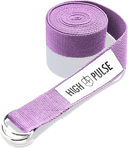 High Pulse® Yogagurt (183 x 3,8 cm) – Hochwertiger Yoga Gurt mit Verschluss als praktisches Hilfsmittel beim Yoga oder Pilates – 100% Baumwolle (violett)