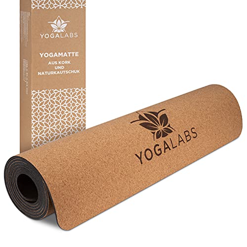 YOGALABS® Premium Yogamatte aus Kork und Naturkautschuk | Set mit 2-in-1 Yoga Gurt | 100% nachhaltig & schadstofffrei | natürliche & rutschfeste Gymnastikmatte | Sportmatte | 183 x 61 x 0,4 cm (Logo)