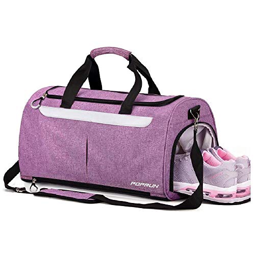 POPRUN Sporttasche mit Schuhfach und Nassfach,Gym Bag,Fitnesstasche,Reisetasche,Duffel Bag für Frauen wasserdicht (Violett)