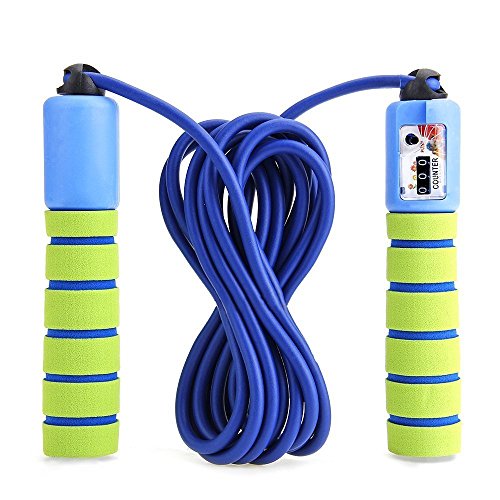 KIIMOO Springseil verstellbares Springseil mit sichtbares Zählwerk und komfortablen Griffe für Seil (Blau und Grün)