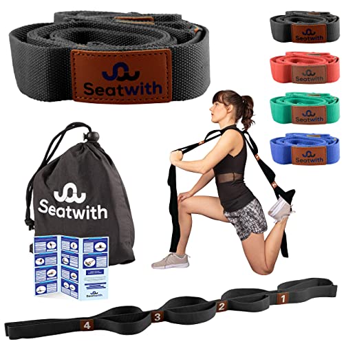 Seatwith Yoga Gurt mit 10 Schlaufen | Yoga Band 200x4cm | Dehnungsband für beste Dehnen | Stretching Band | Yogagurt + Tasche & Training PDF