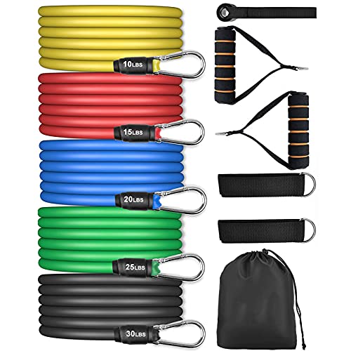 AGM Widerstandsbänder Set, Übungsgummibänder mit Griffen für das Widerstandstraining, Fitnessbänder für das Heimtraining, elastischer Schlauch