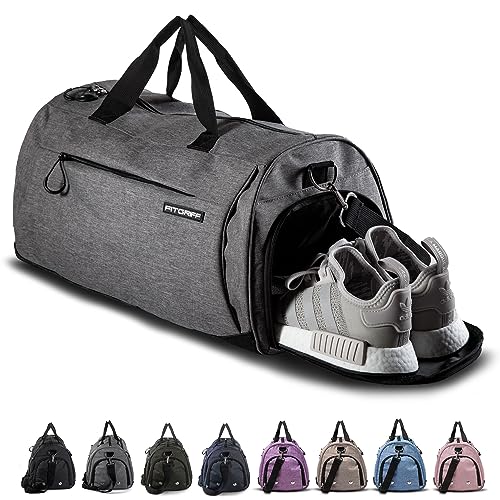Fitgriff® Sporttasche & Reisetasche für Damen und Herren - mit Schuhfach & Nassfach - Tasche für Sport, Fitness & Reisen - Trainingstasche, Gym Bag (Grey, S)