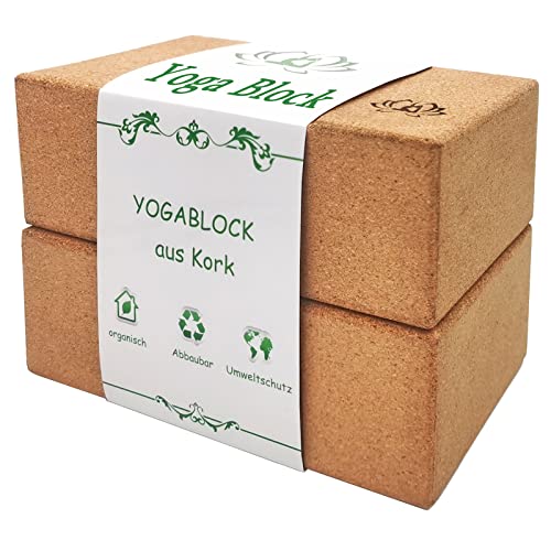 Yoga block Kork 2er Set, rutschfester Yogablock aus reinem Naturkork, Yoga und Pilates-Yoga...