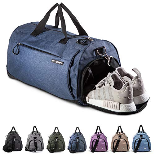 Fitgriff® Sporttasche & Reisetasche für Damen und Herren - mit Schuhfach & Nassfach - Tasche für Sport, Fitness & Reisen - Trainingstasche, Gym Bag (Blau, Small)