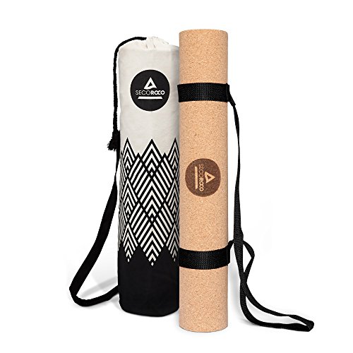 Secoroco Yogamatte Kork - getestet mit SEHR GUT - 5 mm Stärke - rutschfest, Vegan & nachhaltig - Yoga Matte aus Kork & Kautschuk inklusive Yogatasche